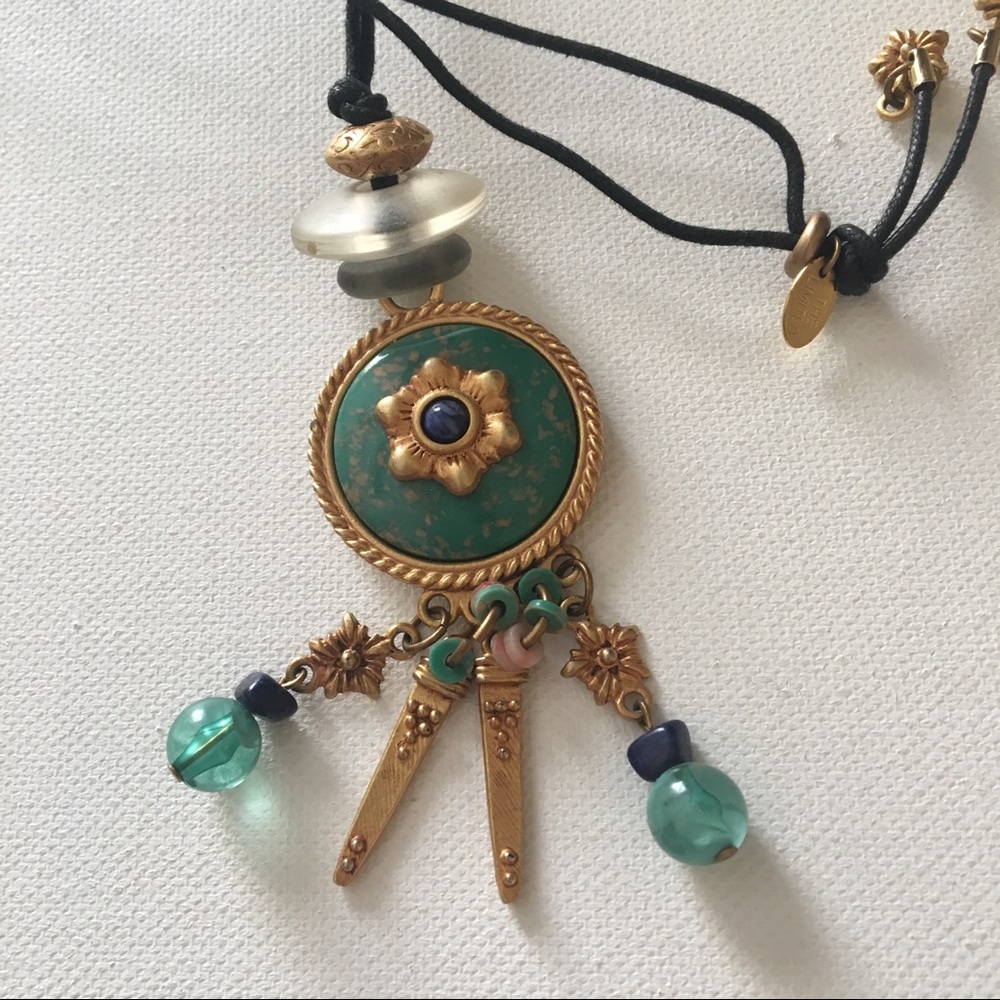 The Limited Turquoise Green Brass Necklace Pendant Choker Peasant Boho Vintage